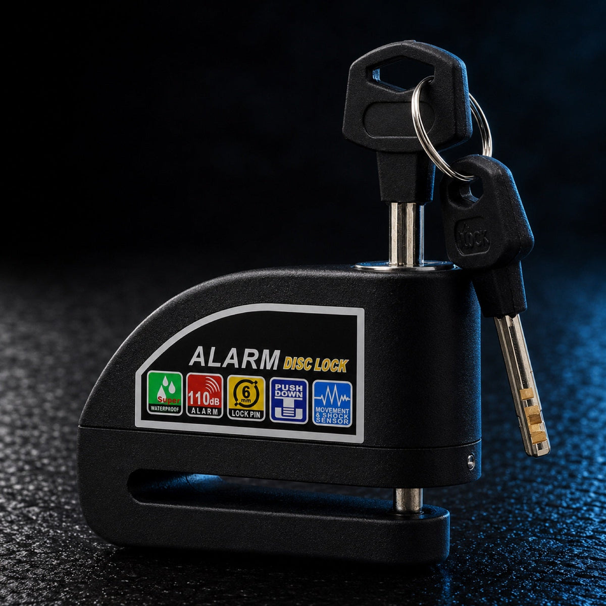 Skudo alarm disc lock, black, with keys